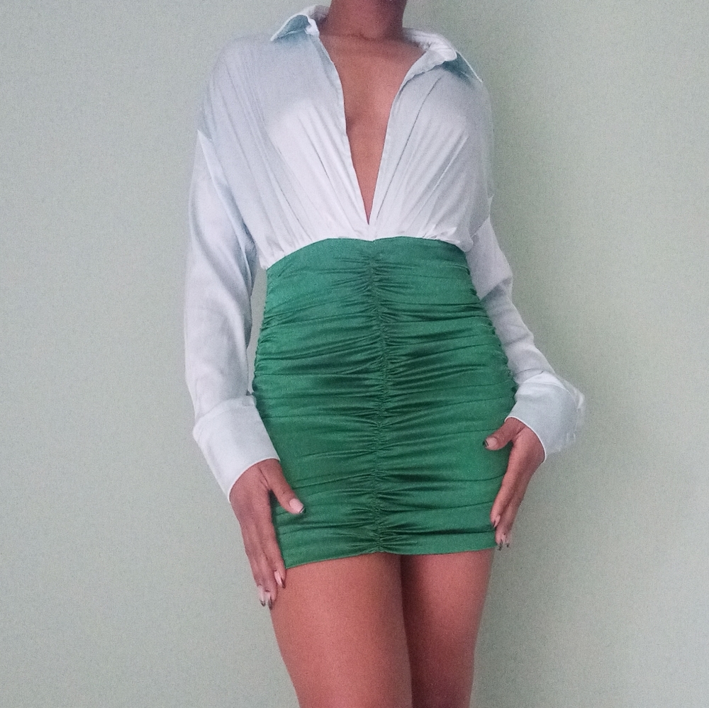 Women's green SHEIN Two Tone Ruched Bodycon Dress - Picture 1 of 15